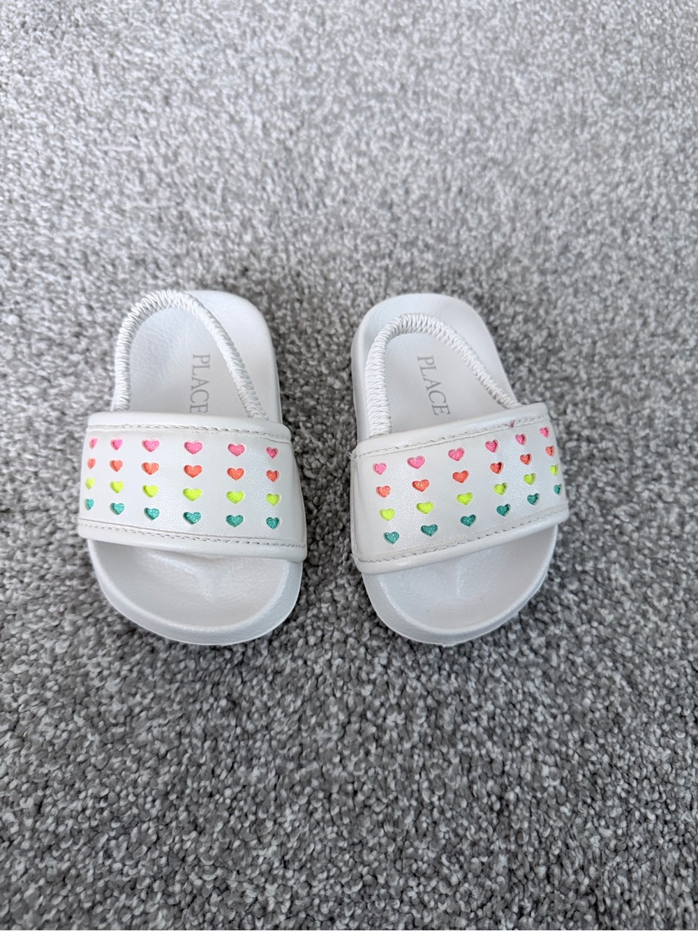 The Children's Place White Slide Sandals with Multicolor Heart Accents